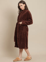 Secret Wish Women Brown Faux Fur Winter Lounge Robe