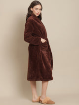 Secret Wish Women Brown Faux Fur Winter Lounge Robe