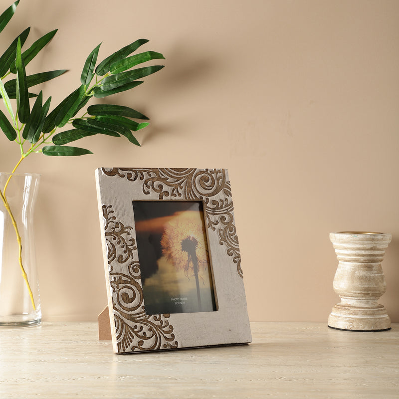 Carved White Wooden Frame