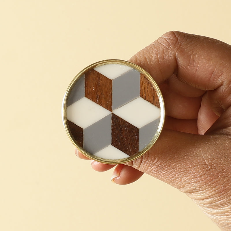 Geometrical Resin Wooden Knob- Set of 6