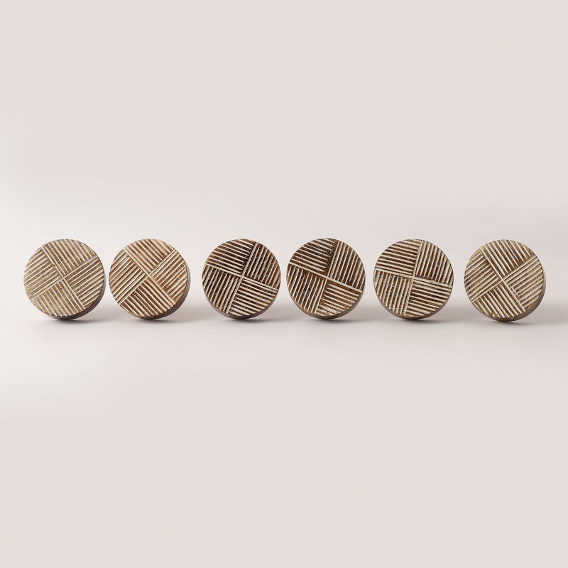 Stripped Wooden Knob- Set of 6