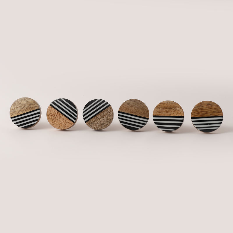 Stripped Resin Wooden Knob- Set of 6