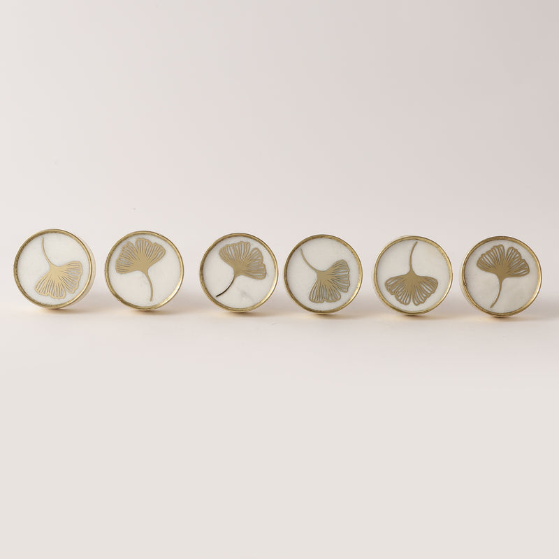 Leaf Inlay Round Knob- Set of 6