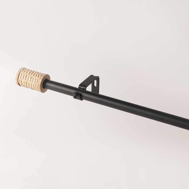 Cylindrical Cane Finial Extendable Curtain Rod Matte Black GAUGE-0.5-0.75" (Hardware Included)