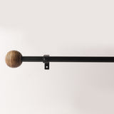 Carved Ball Wooden Finial Extendable Curtain Rod Matte Black GAUGE-0.5-0.75" (Hardware Included)