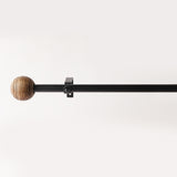 Carved Ball Wooden Finial Extendable Curtain Rod Matte Black GAUGE-0.5-0.75" (Hardware Included)