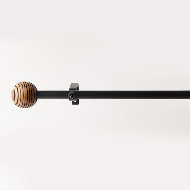 Carved Ball Wooden Finial Extendable Curtain Rod Matte Black GAUGE-0.5-0.75" (Hardware Included)