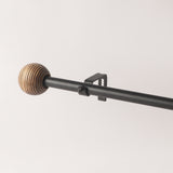 Carved Ball Wooden Finial Extendable Curtain Rod Matte Black GAUGE-0.5-0.75" (Hardware Included)