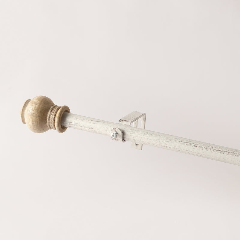 Pomp Wooden Finial Extendable Curtain Rod Distress White GAUGE-0.5-0.75" (Hardware Included)