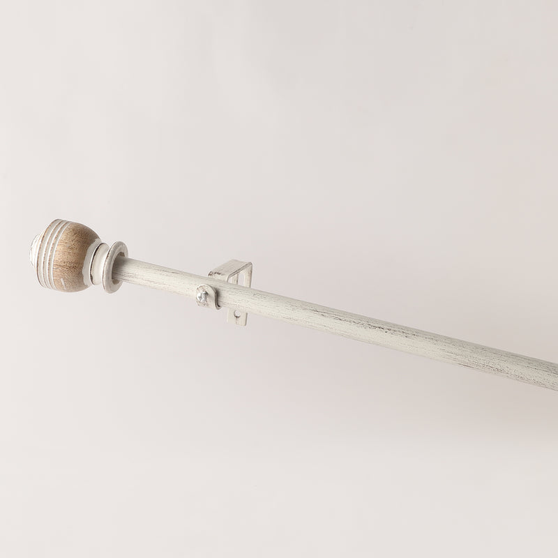 Typho Wooden Finial Extendable Curtain Rod Distress White GAUGE-0.5-0.75" (Hardware Included)