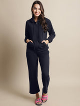 Secret Wish Women Fleece Navy Blue Winter Night Suit