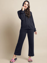 Secret Wish Women Fleece Navy Blue Winter Night Suit