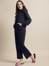 Secret Wish Women Fleece Navy Blue Winter Night Suit