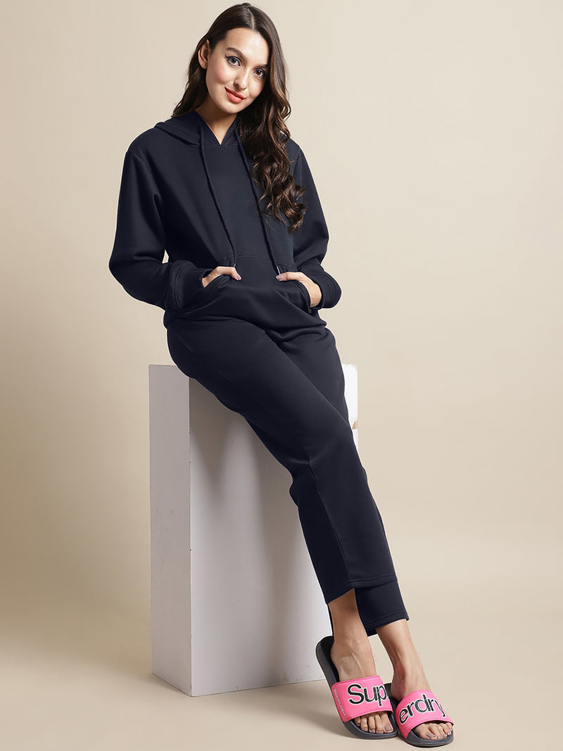 Secret Wish Women Fleece Navy Blue Winter Night Suit