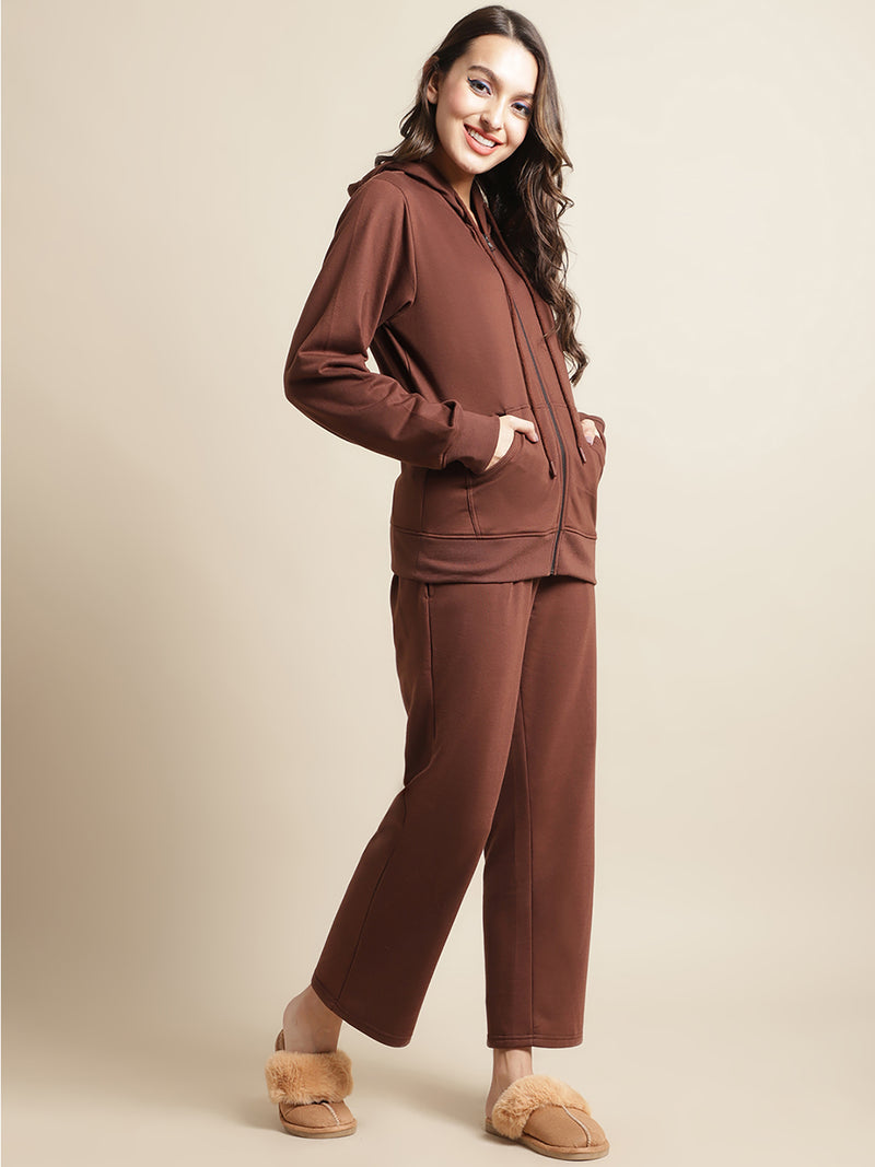 Secret Wish Women Fleece Brown Winter Night Suit