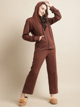 Secret Wish Women Fleece Brown Winter Night Suit