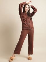 Secret Wish Women Fleece Brown Winter Night Suit