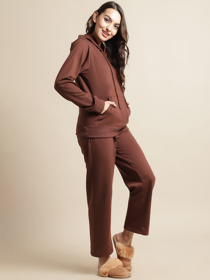 Secret Wish Women Fleece Brown Winter Night Suit