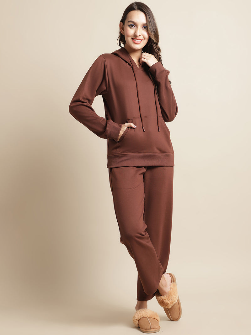 Secret Wish Women Fleece Brown Winter Night Suit