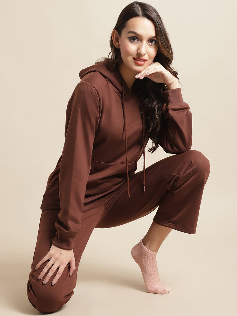 Secret Wish Women Fleece Brown Winter Night Suit