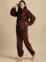 Secret Wish Women Brown Faux Fur Winter Night Suit