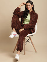 Secret Wish Women Brown Faux Fur Winter Night Suit