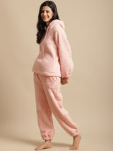 Secret Wish Women Light Pink Faux Fur Winter Night Suit