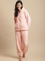 Secret Wish Women Light Pink Faux Fur Winter Night Suit