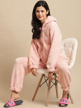 Secret Wish Women Light Pink Faux Fur Winter Night Suit