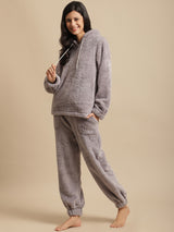 Secret Wish Women Grey Faux Fur Winter Night Suit