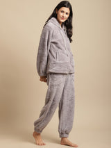 Secret Wish Women Grey Faux Fur Winter Night Suit