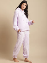 Secret Wish Women Lavender Faux Fur Winter Night Suit