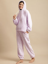 Secret Wish Women Lavender Faux Fur Winter Night Suit