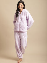 Secret Wish Women Lavender Faux Fur Winter Night Suit