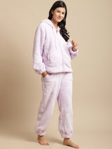 Secret Wish Women Lavender Faux Fur Winter Night Suit