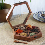 Wooden Spice Box with Spoon- 6 Part